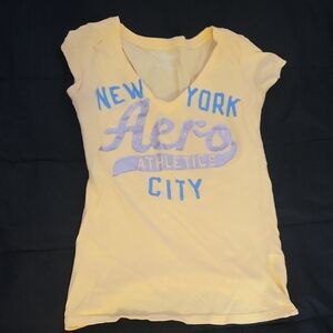 Aeropostale Yellow Tee with Blue and Purple Accents
